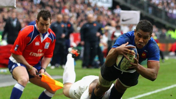 Makeshift winger ... Wesley Fofana of France scores to bring the home team back in the match.