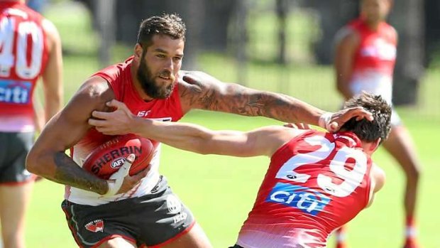 It's time: Lance Franklin trains on Tuesday ahead of his debut for the Swans on Thursday.