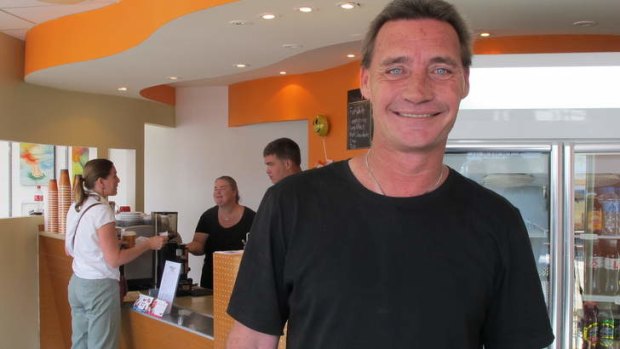 Owner Grant Richards at 'Having a Go' cafe at Coorparoo, Brisbane.