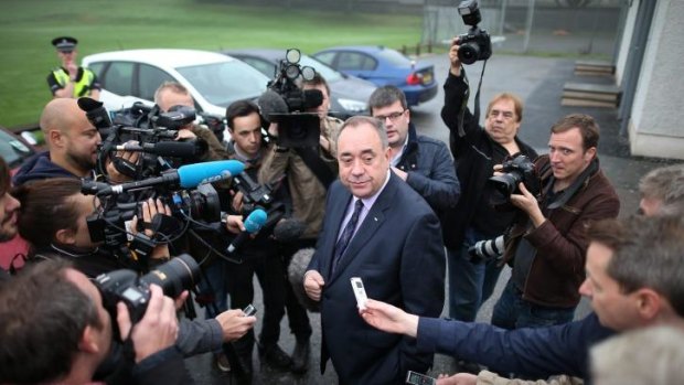 In the public eye: Salmond casts his vote for independence in Strichen, Scotland.