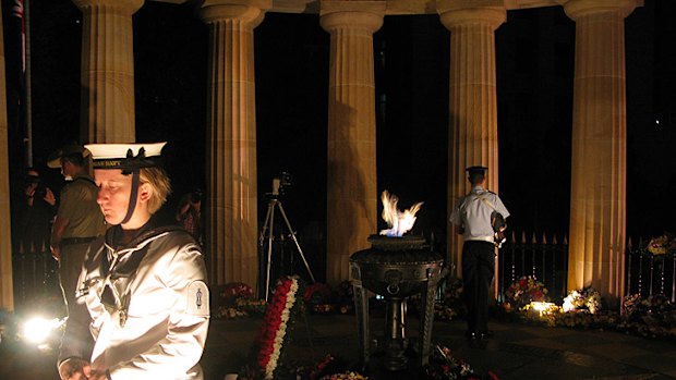 The Flame of Remembrance in Anzac Square, Brisbane, during this morning's dawn service.