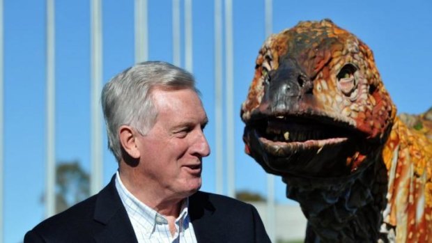 Dr John Hewson at the Climate Institute's "Stop the Dinosaurs" protest.