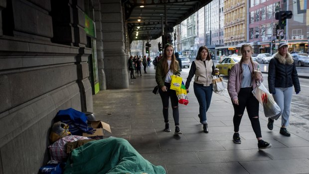 Signs of homelessness on the streets of the CBD.