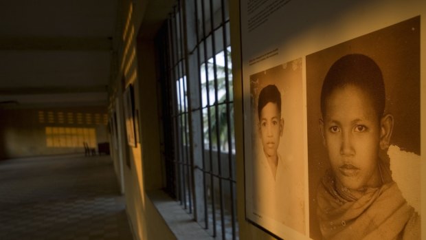 The Khmer Rouge's victims line the walls of Tuol Sleng Genocide Museum, in Cambodia.
