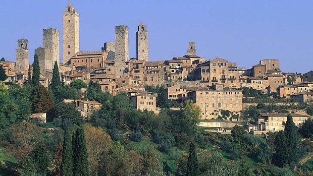 Italian idyll ... views of San Gimignano from an agriturismo in Tuscany.