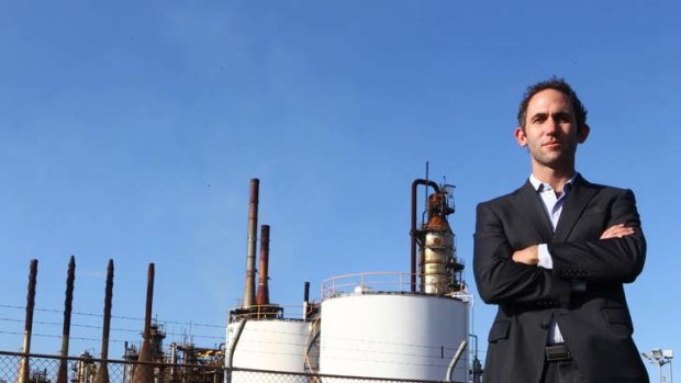 ''Bold action'' ... conservationist Pepe Clarke outside a NSW oil refinery this week.