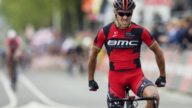 Unchallenged: Philipe Gilbert claims his third Amstel classic.