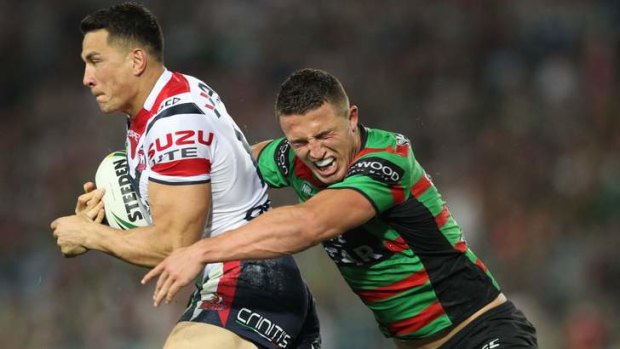 Renewing hostilities: Sydney Roosters superstar Sonny Bill Williams and Souths enforcer Sam Burgess will square off at Test level for the first time this weekend.