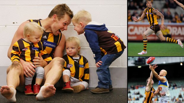 Happy ending: Sam Mitchell with  his children; Lance Franklin ended with five goals; Gary Ablett excels on the MCG.