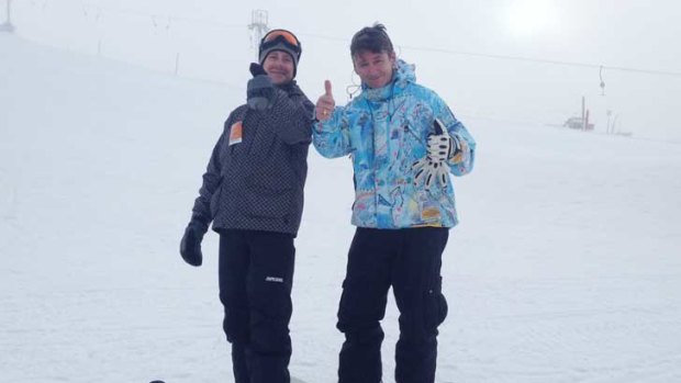 Jamie Hoyle (left) and Jon Hosford give a thumbs up to the start of the snow season.