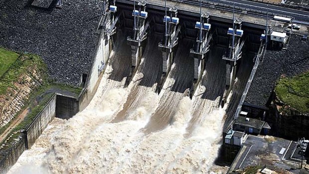 Wivenhoe Dam during a water release.