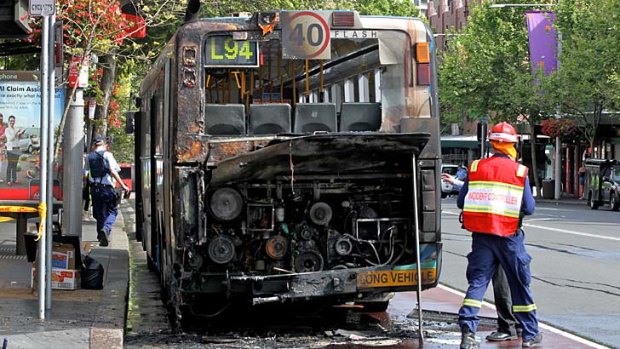 Burnt out ... the bus engine was destroyed by fire.