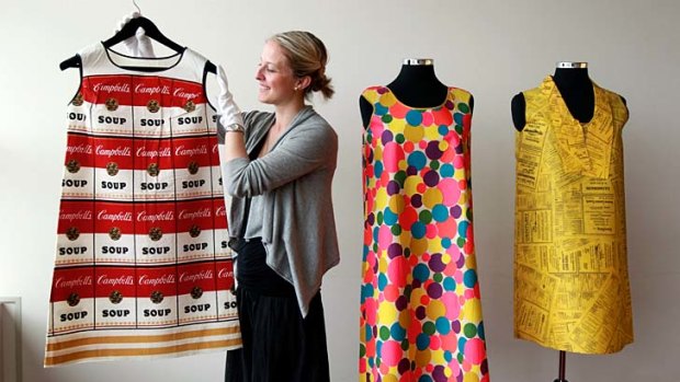 Exhibition manager Samantha Faulkner with the prized 'Souper' dress.