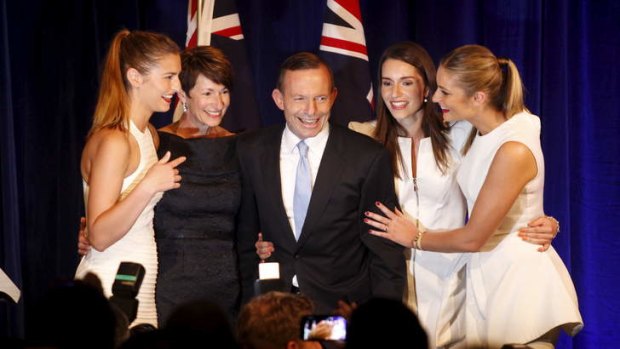 Tony Abbott with wife Margie and daughters Louise, Bridget and Frances.