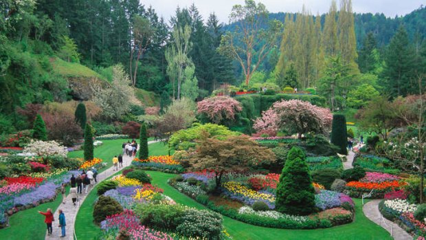 The vista of the sunken garden at Butchart Gardens, Canada.