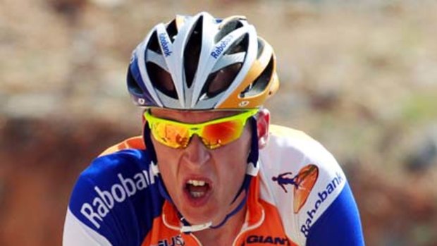Absent ... last year's champion Robert Gesink powers towards victory in Tour of Oman last year.