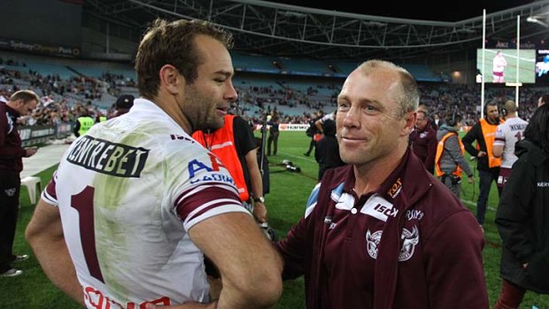 Volatile: Manly coach Geoff Toovey, right, has proved the doubters wrong, getting his team into the grand final.