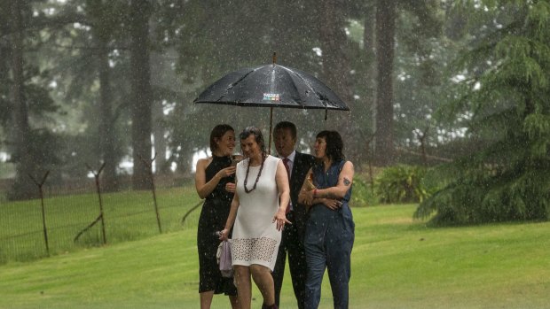 The slow-moving storm caught out visitors to Melbourne's Royal Botanic Gardens on Saturday afternoon. 