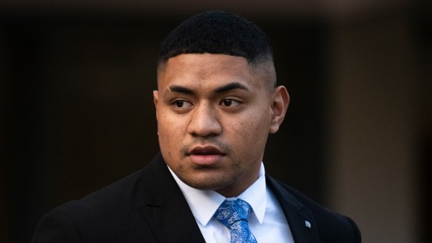 Manase Fainu leaves court after guilty verdict over stabbing