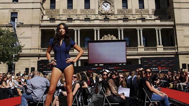 Model Jessica Gomes poses in a Lisa Marie Fernandez swimsuit.