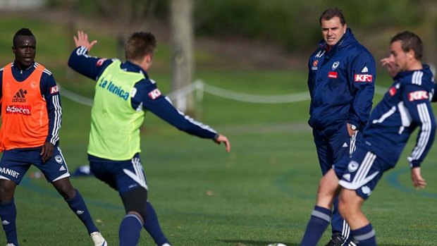Search begins: Victory coach Ange Postecoglou at training yesterday.