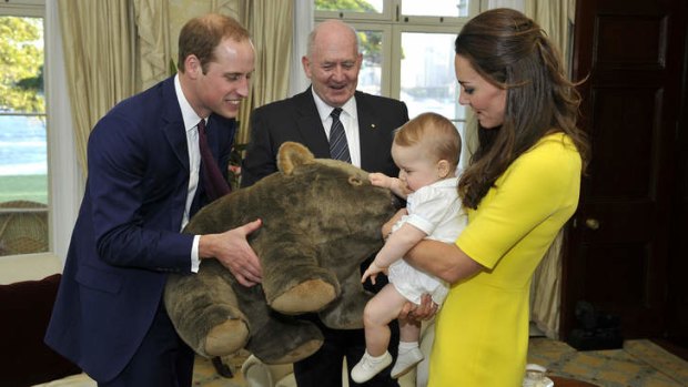 Prince George of Cambridge, with his parents, and the Governor-General, Sir Peter Cosgrove