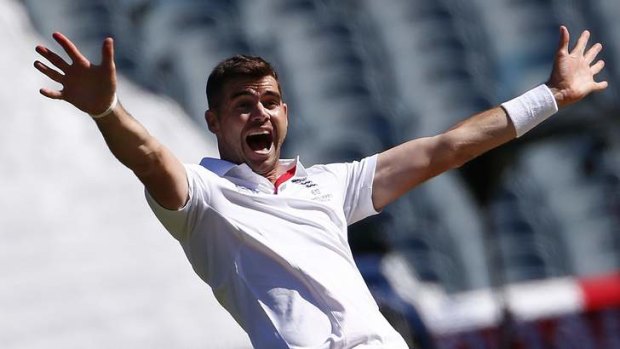 On a roll: Jimmy Anderson successfully appeals for the wicket of George Bailey, who was out for a duck.