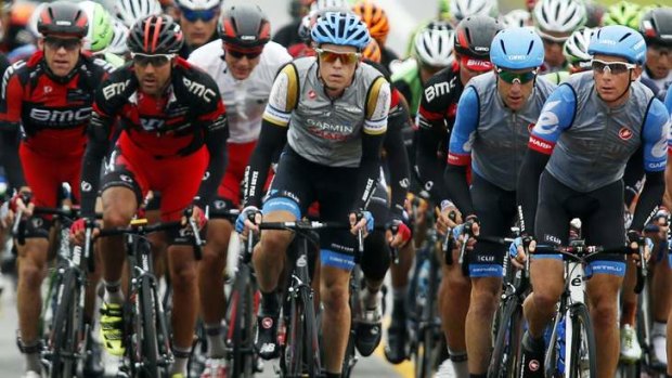 Centre of attention: Rohan Dennis (middle) has come into calculations for the world road championships following his win in the Tour of Alberta.