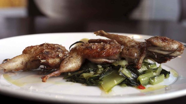 Popolo's skewered quails with spiced chicory.