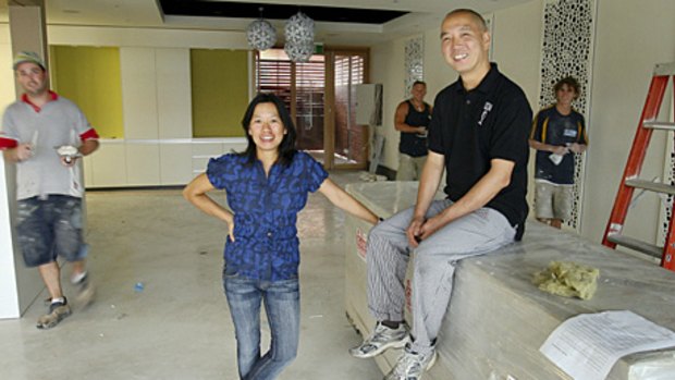 Restaurant owner Michelle Fong and chef Yasu Yoshida in their semi-completed restaurant in Hawthorn.