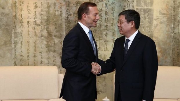 Prime Minister Tony Abbott meets with the Mayor of Shanghai, Yang Xiong, on Friday April 11.