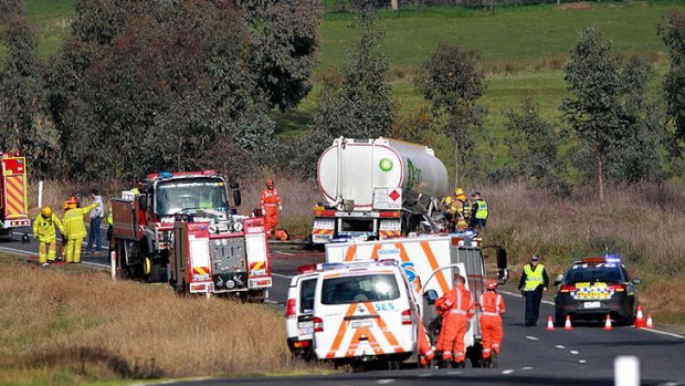 Police and emergency services attend the crash scene at Staghorn Flat.