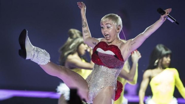Coming here ... Miley Cyrus in concert on her <i>Bangerz</i> world tour in Denmark.
