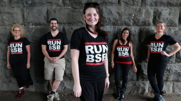Backstreet Boys fans Lauren Roberts, Chris Woodford, Laura Munro, Leena Tailor and Abbey Munro in their homemade "Run-BSB" shirts.