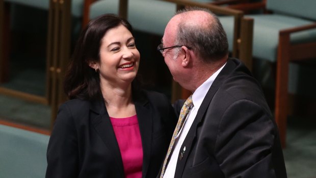 Warren Entsch and Terri Butler at the introduction of a private member's bill on marriage equality in August last year. On Wednesday he accused the Labor MP of "using the gay community to try and push a political point".