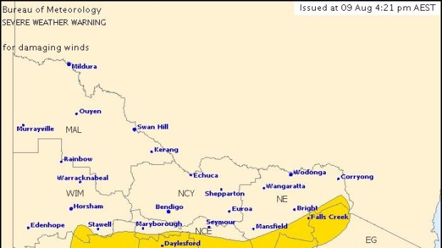 Winds are expected to average 50 to 70km/h throughout Thursday, with peak gusts of 90 to 100km/h possible over the ranges and the central district.
