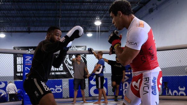 UFC fighter Vitor Belfort (right) training ahead of a fight with Jon Jones.
