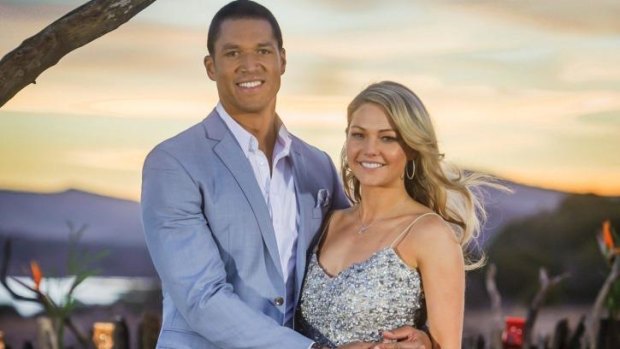 Over: The Bachelor Blake Garvey and Sam Frost as they appeared in the finale in South Africa.