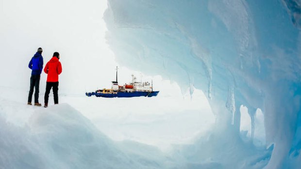 The Akademik Shokalskiy sits stuck in Antarctic ice.