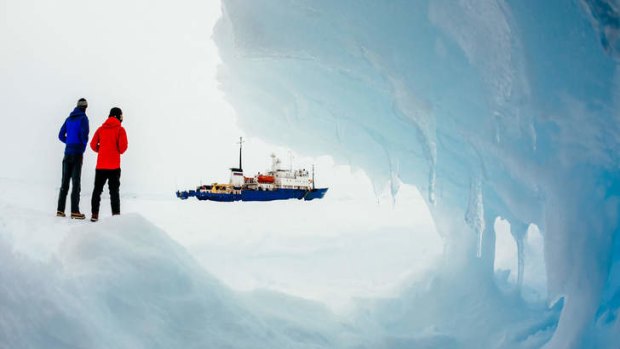 The Akademik Shokalskiy sits stuck in Antarctic ice on New Year's Eve.