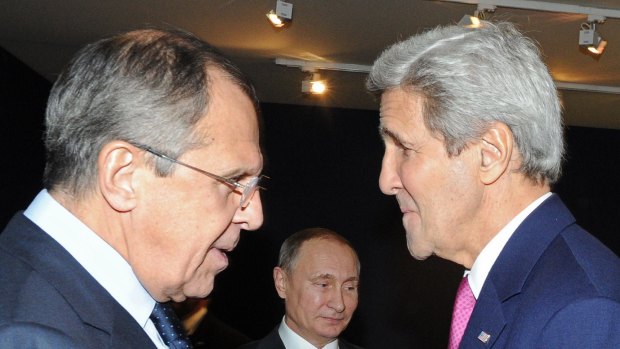 Russian Foreign Minister Sergey Lavrov, left, and US Secretary of State John Kerry (right) who some believe is being "strung along" by Moscow over Syria. 