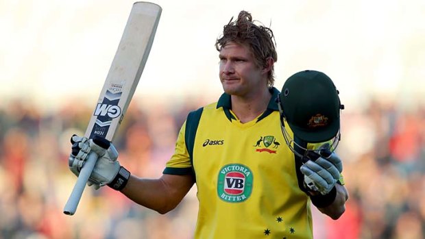 Shane Watson of Australia acknowledges the crowd after his century.
