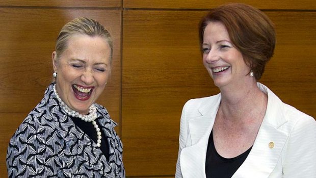 Watered down deal ... Julia Gillard with Hillary Clinton at the summit.