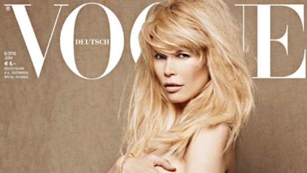 Pregnant cause ... Claudia Schiffer on the cover of German Vogue.