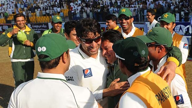 Winning edge: The Pakistan team, led by Misbah-ul-Haq celebrates its 3-0 series drubbing of England this month.