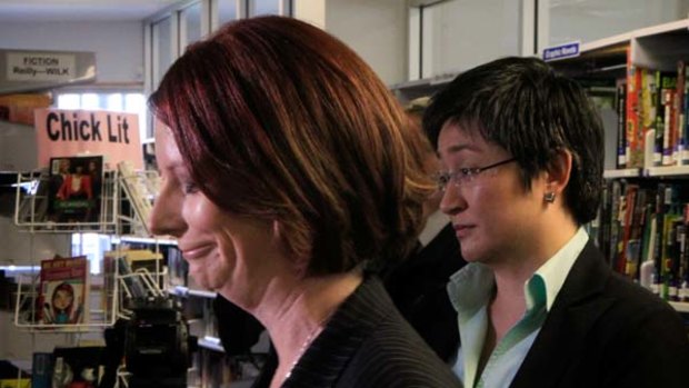 Adelaide connection . . . Julia Gillard and Penny Wong at the Prime Minister's former school, Unley High, yesterday.