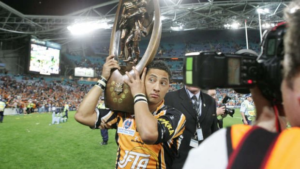 Benji Marshall after beating North Queensland to lift the 2005 premiership trophy.