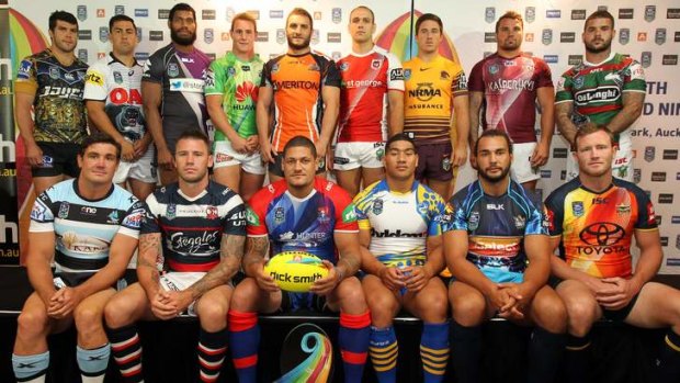 Odd man out ... Luke Bateman (back row, fourth from left) at the Auckland Nines launch.