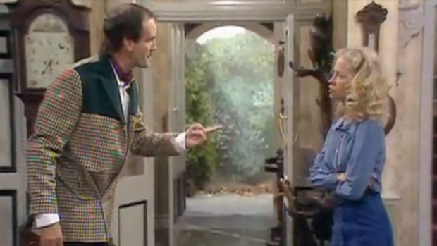 Basil Fawlty gives Polly a dressing down after surprise renovations to his hotel.