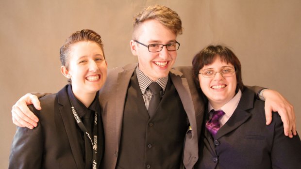 Students Mikey, Edward and Maddy, pictured at the 2012 same-sex formal, feature in the documentary "Love in full colour".